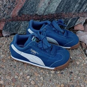 Puma Roma blue lace up sneakers casual shoes baby infant kids sz 6